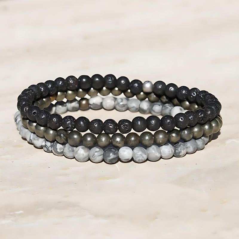 Stackable set of 3 Black Jasper Bracelets, Stretch Bracelets, Gemstone Bracelets, Beaded Bracelets, Silver Bracelets, Unisex Bracelets hot