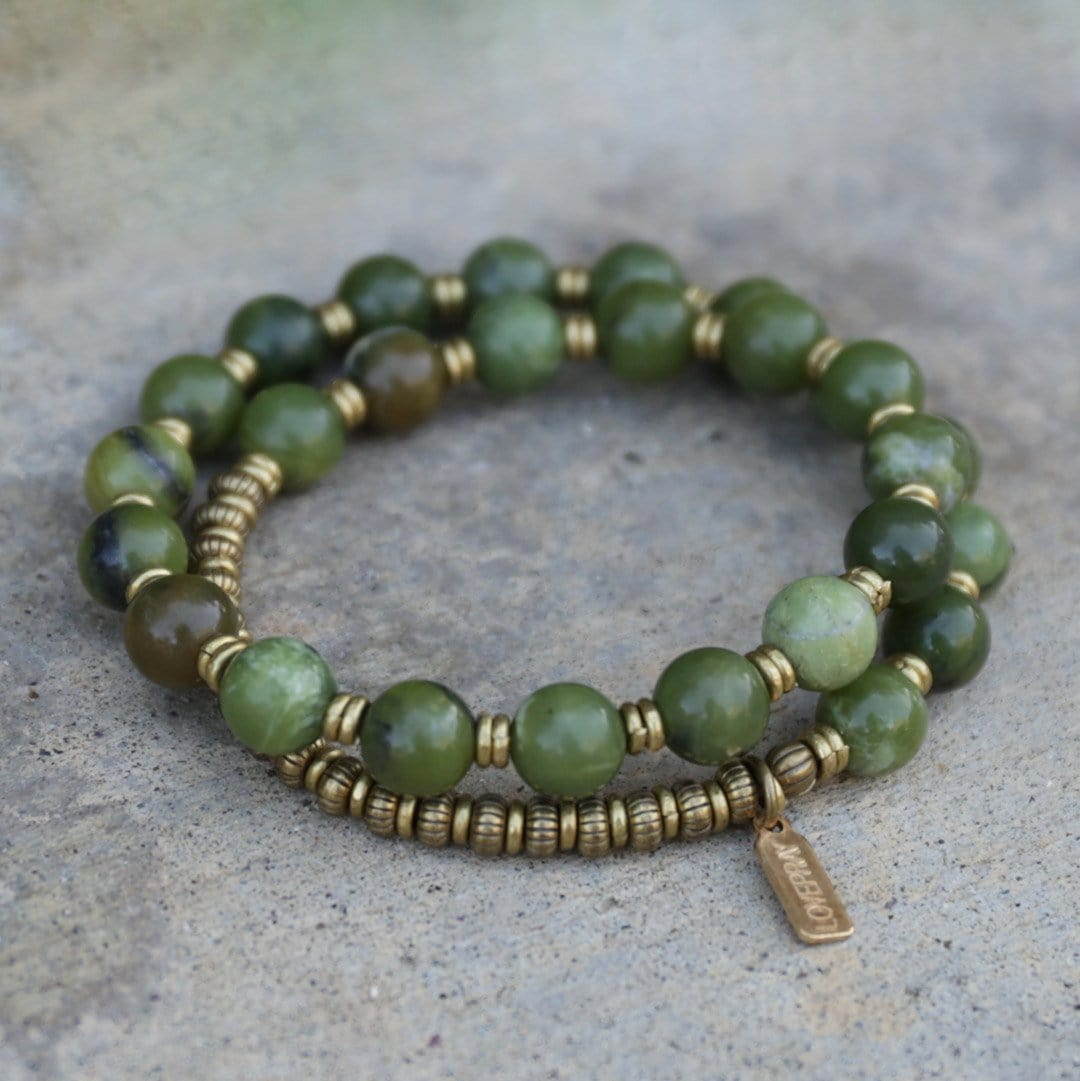 Green Spot Jasper Stretch Bracelets, Stone Bead Mala Bracelet