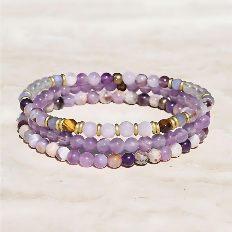 Chevron Amethyst and Labradorite Bracelet Set