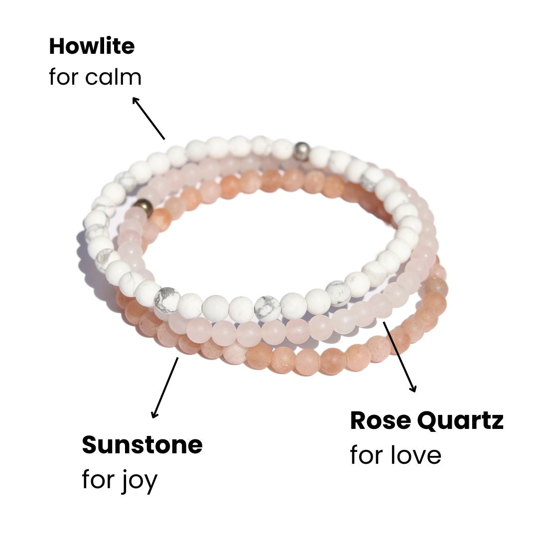 Joy Howlite Rose Quartz & Sunstone Bracelet Set