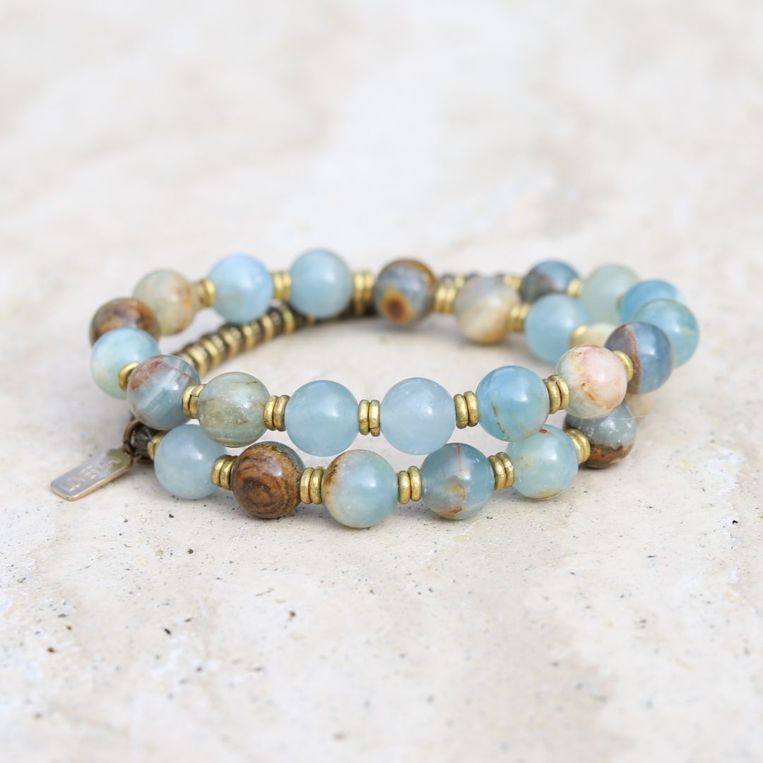 "Empathy and Intuition" Lemurian Aquatine Mala Bracelet *PRESALE*