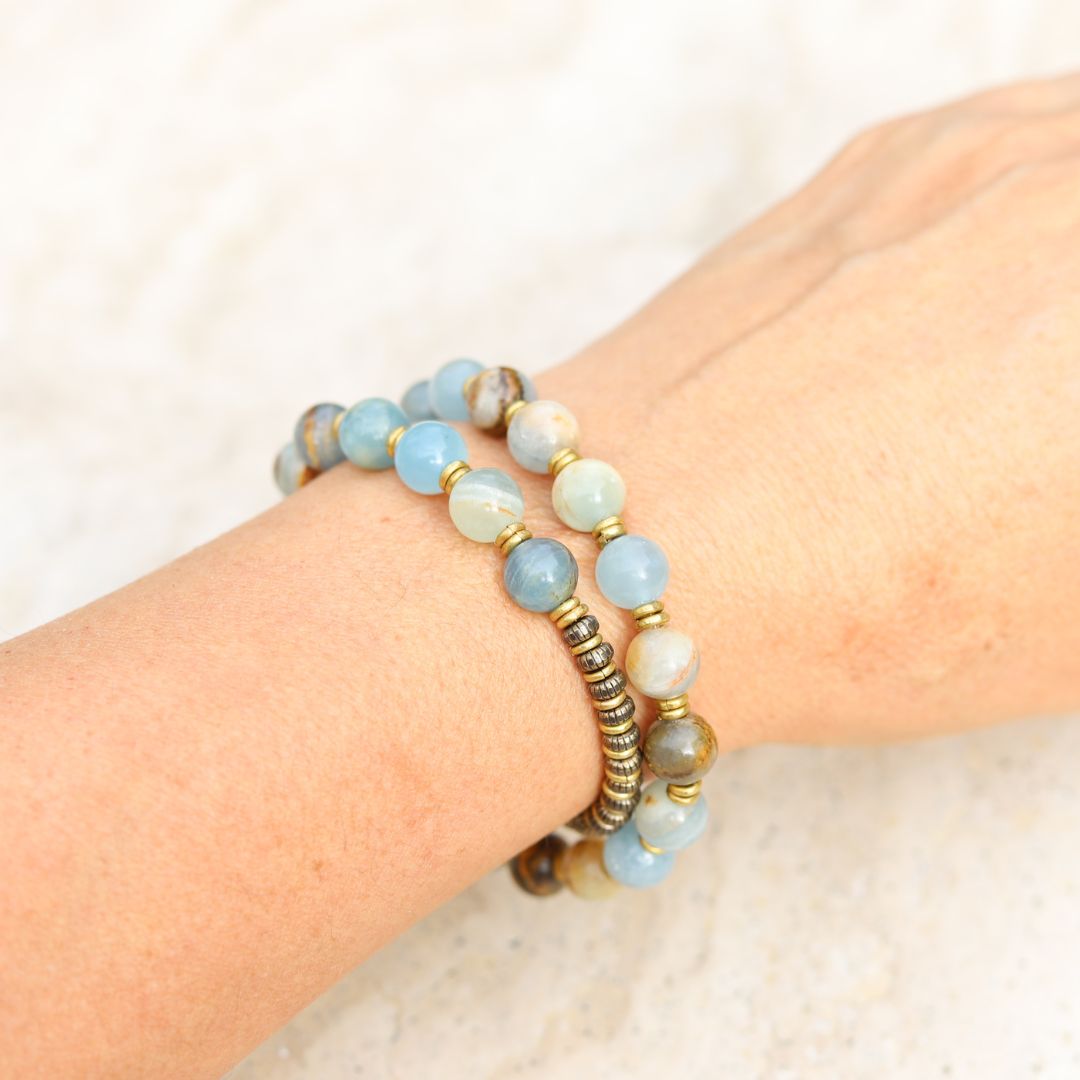 "Empathy and Intuition" Lemurian Aquatine Mala Bracelet *PRESALE*