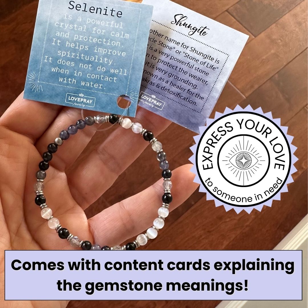Genuine Selenite and Shungite delicate bracelet with meaning cards 