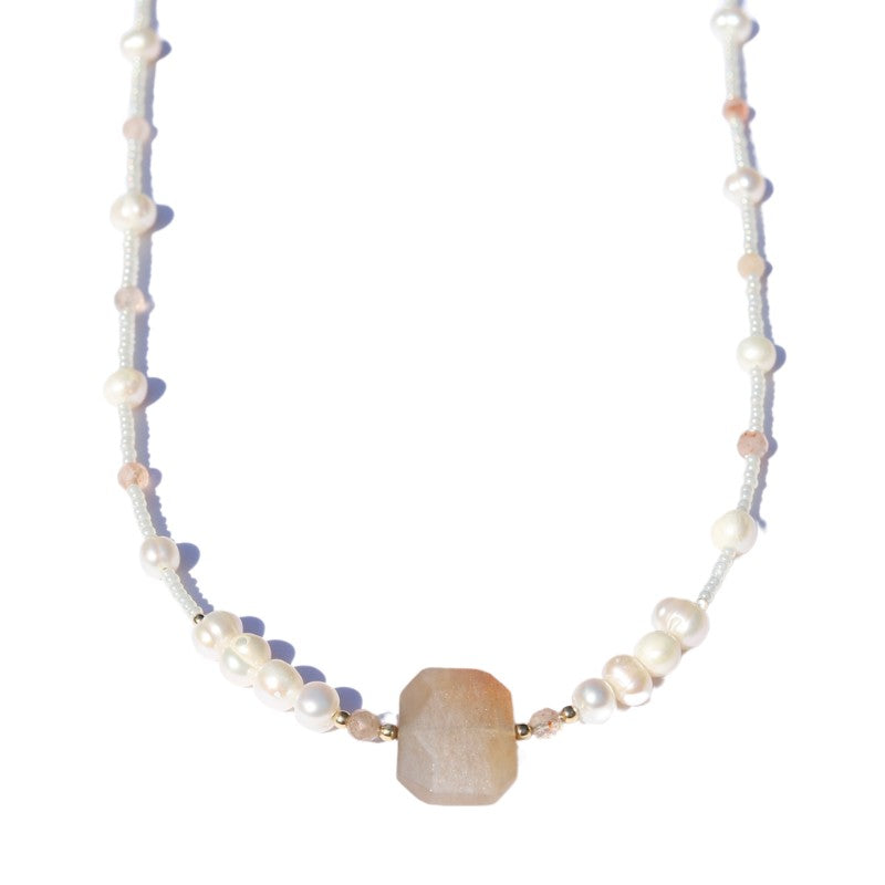 Sunstone and Pearl Necklace