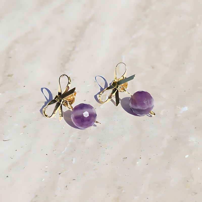 amethyst bow earrings