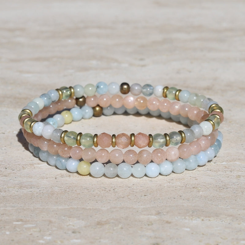 aquamarine and sunstone bracelet set