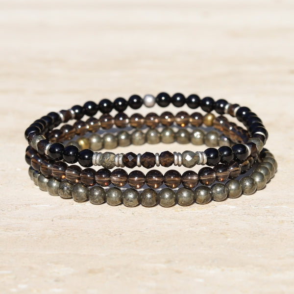 14K gold filled orders bracelet featuring kiwi jasper and black tourmaline