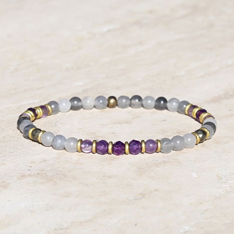 “Emotional Healing” Cloudy Quartz Crystal and Amethyst Healing Bracelet