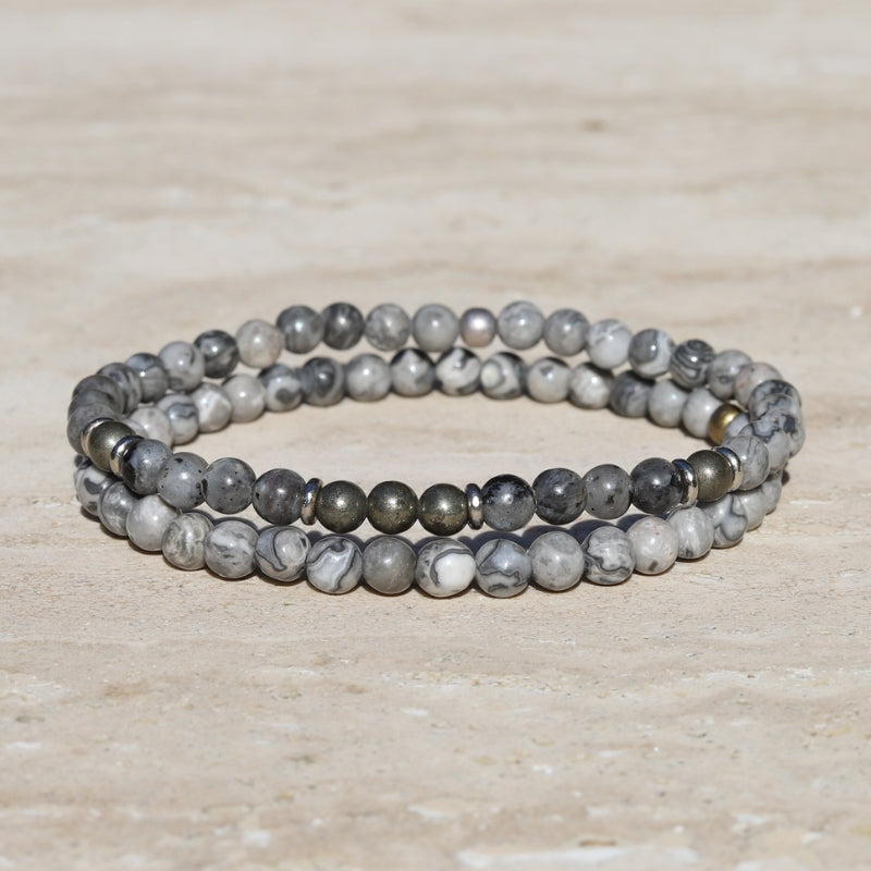 jasper and pyrite bracelet set