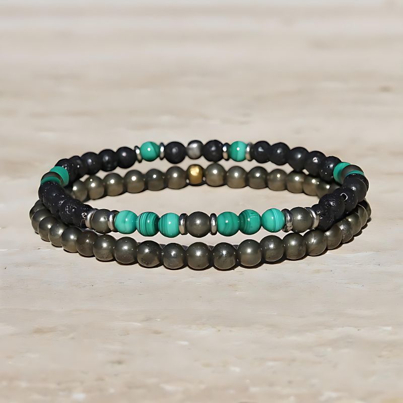 malachite and lava bracelet set