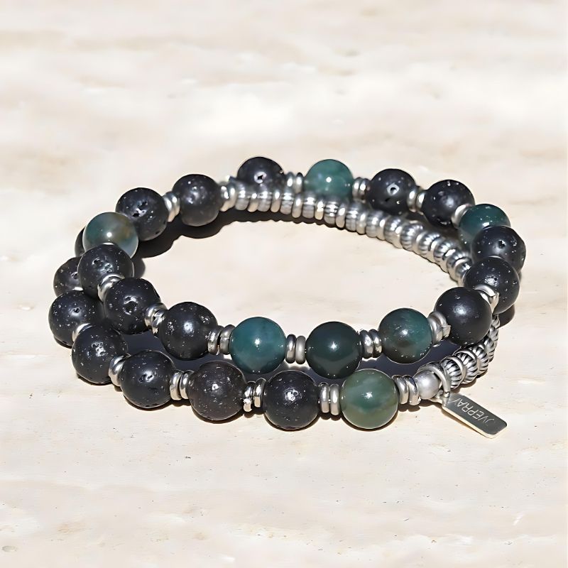 moss agate and lava mens bracelet