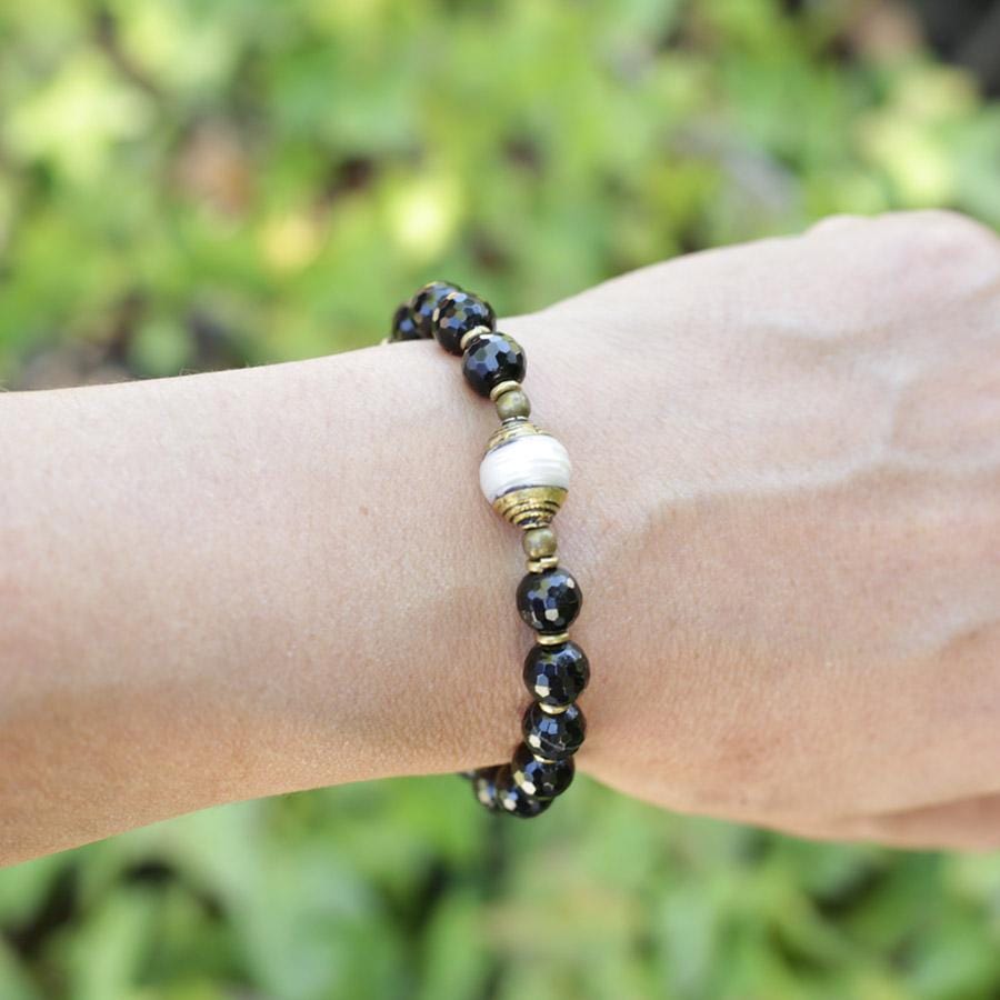 Spiritual Pyrite Natural Stone OM Bracelet With Magsnap