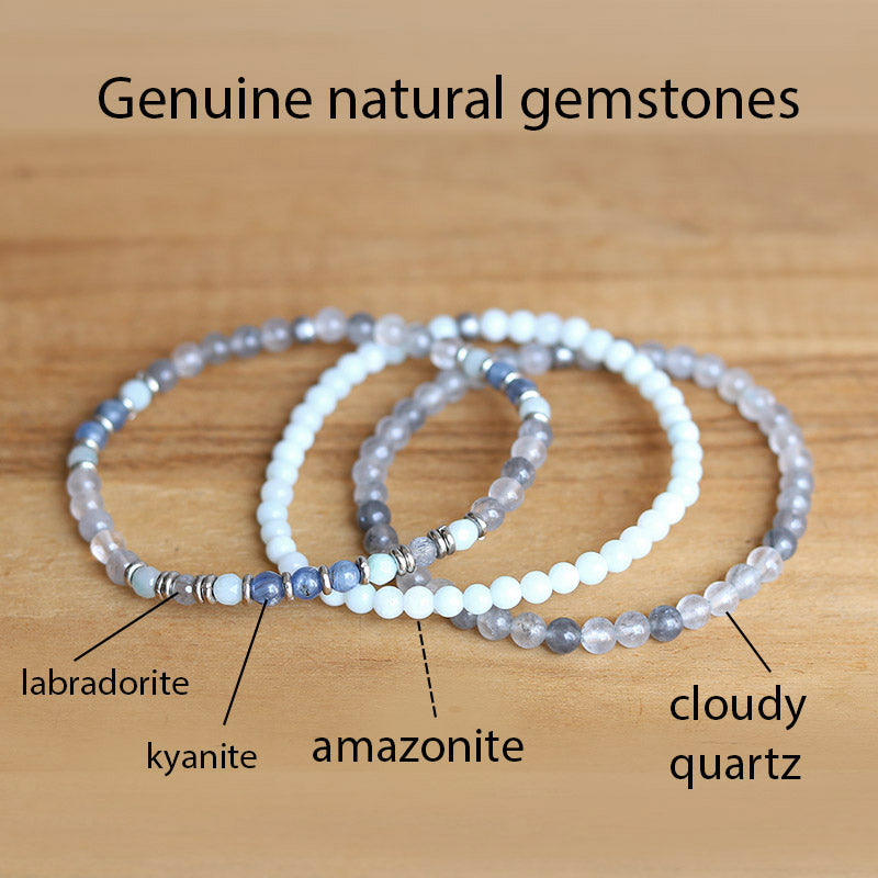 Genuine delicate Clody Quartz, Kyanite Quartz and Amazonite bracelet
