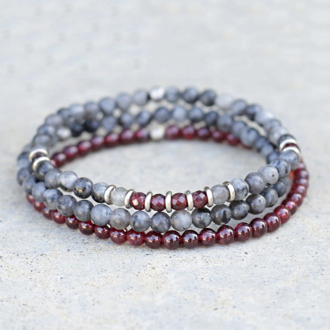 Garnet and Amethyst Skinny Stacker Bracelet (6mm Beads) Small - 6.5 / Silver