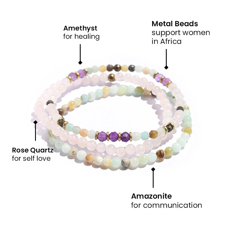 Rose Quartz, Amazonite, and Amethyst Bracelet Set – Lovepray jewelry