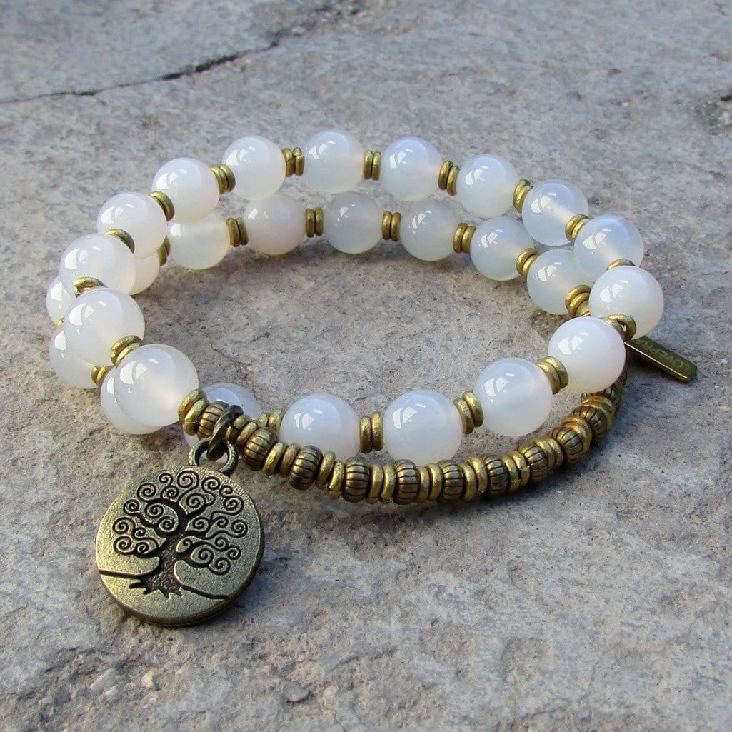 Bracelets - Calm, White Agate 27 Bead Mala Wrap Bracelet