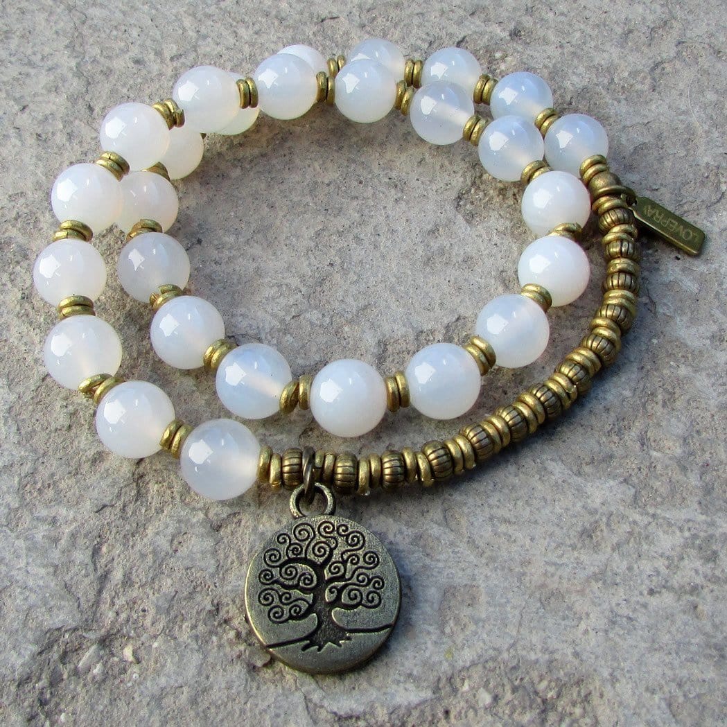 Bracelets - Calm, White Agate 27 Bead Mala Wrap Bracelet