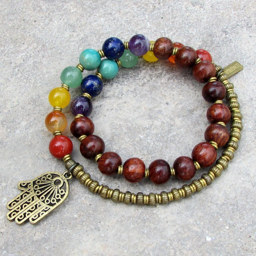 Chakra Bracelet, Genuine Gemstones and Wood 27 Bead Mala Wrap Chakra B ...