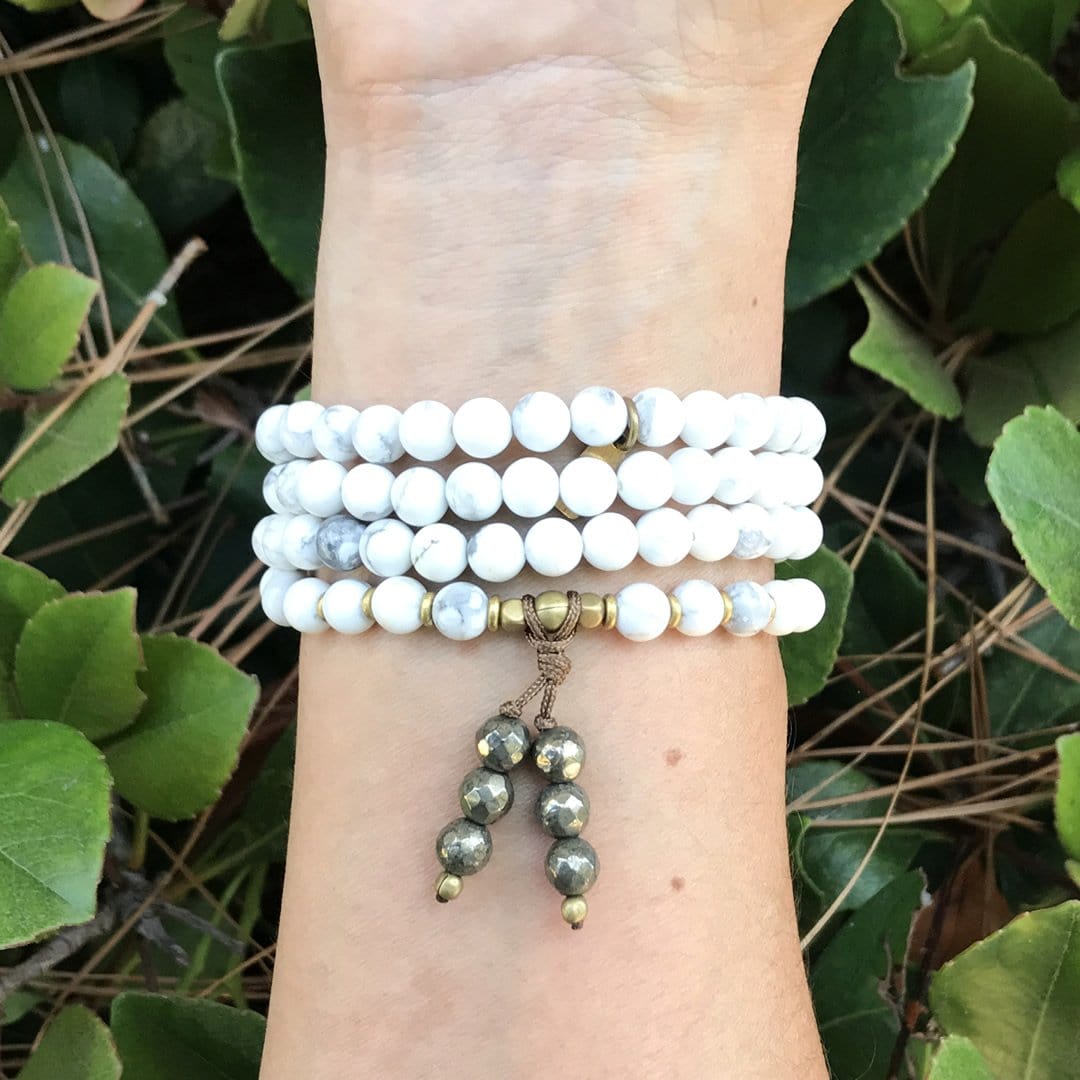 Bracelets - Howlite Mala Beads, Wrap 108 Bead Mala Bracelet Or Necklace