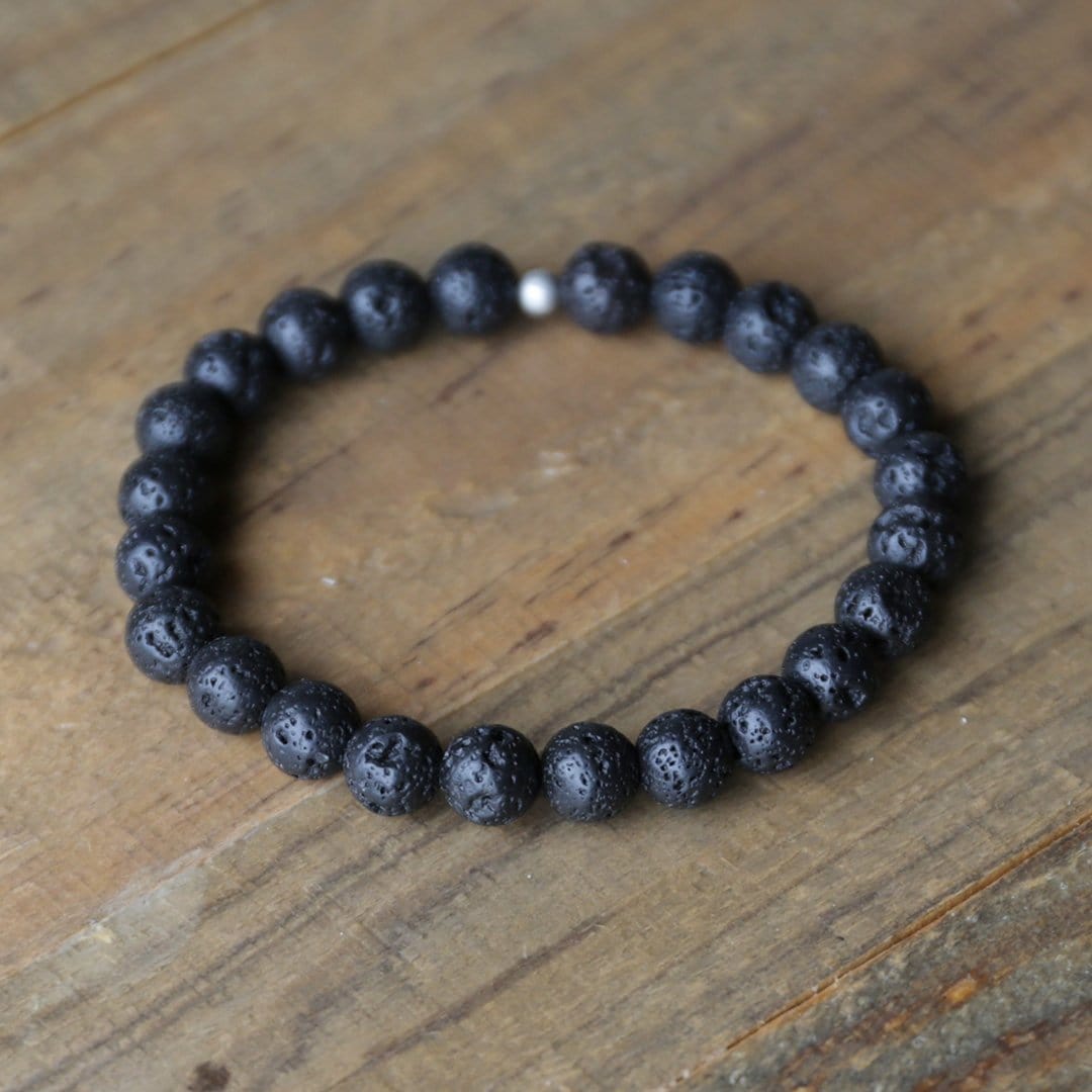 Black Lava Stone + Silver Zinc - Spirit Wrist Narmada Mens Bracelet