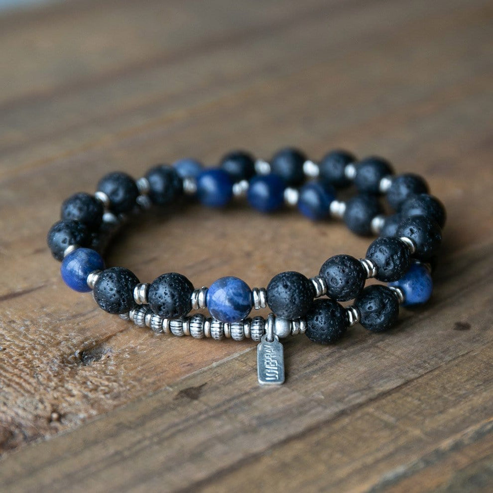 Lava Rock and Sodalite Men's Wrap Bracelet, Third Eye Chakra Bracelet ...