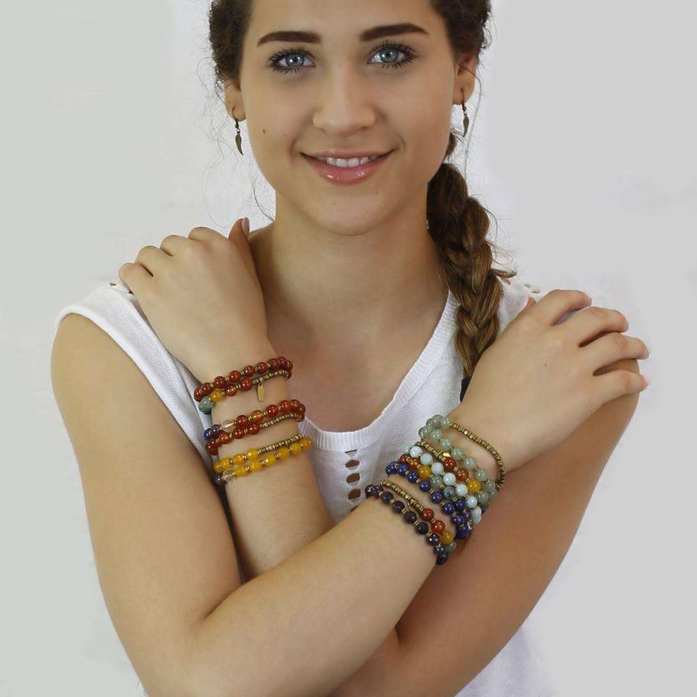 Bracelets - Seventh Chakra, Genuine Amethyst And Chakra Gemstones 27 Bead Wrap Mala Bracelet