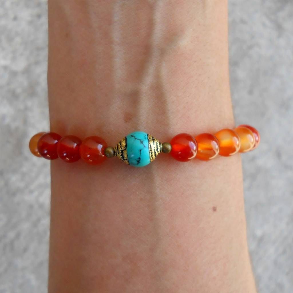 bracelets stability carnelian and capped turquoise genuine gemstone yoga mala bracelet 2
