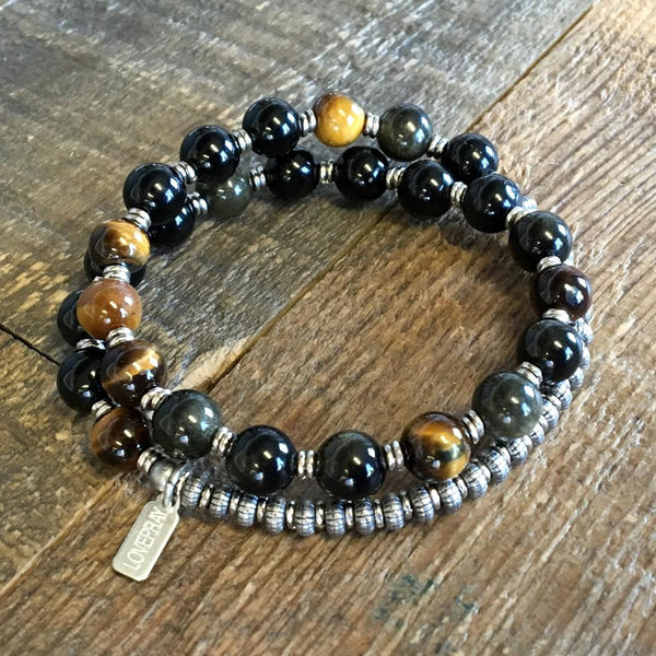 Tigerseye and matte golden obsidian store bracelet