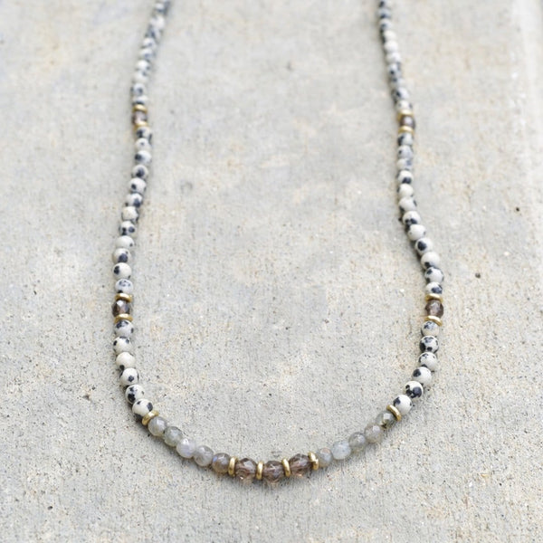 Dalmatian Jasper, Smoky Quartz and Labradorite Necklace