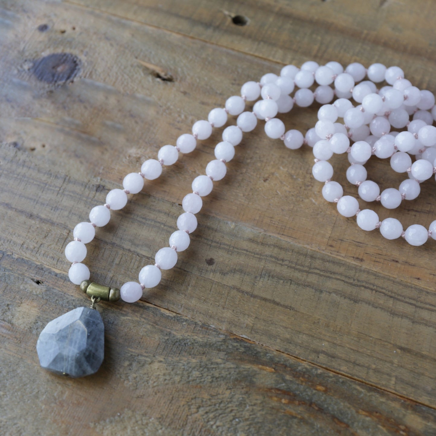 Rose Quartz and Labradorite Hand Knotted Mala Necklace – Lovepray jewelry