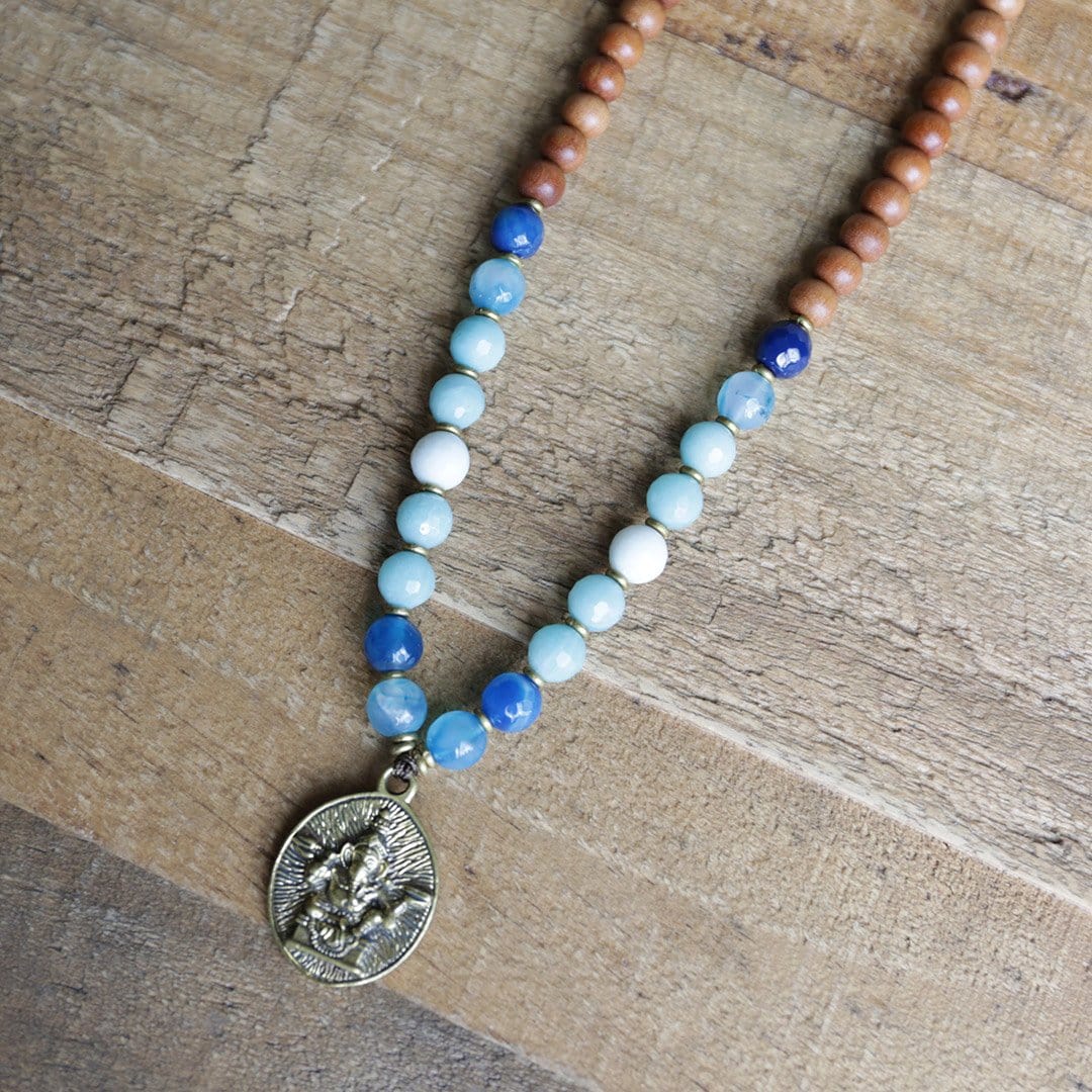 Sandalwood Throat Chakra Mala Necklace